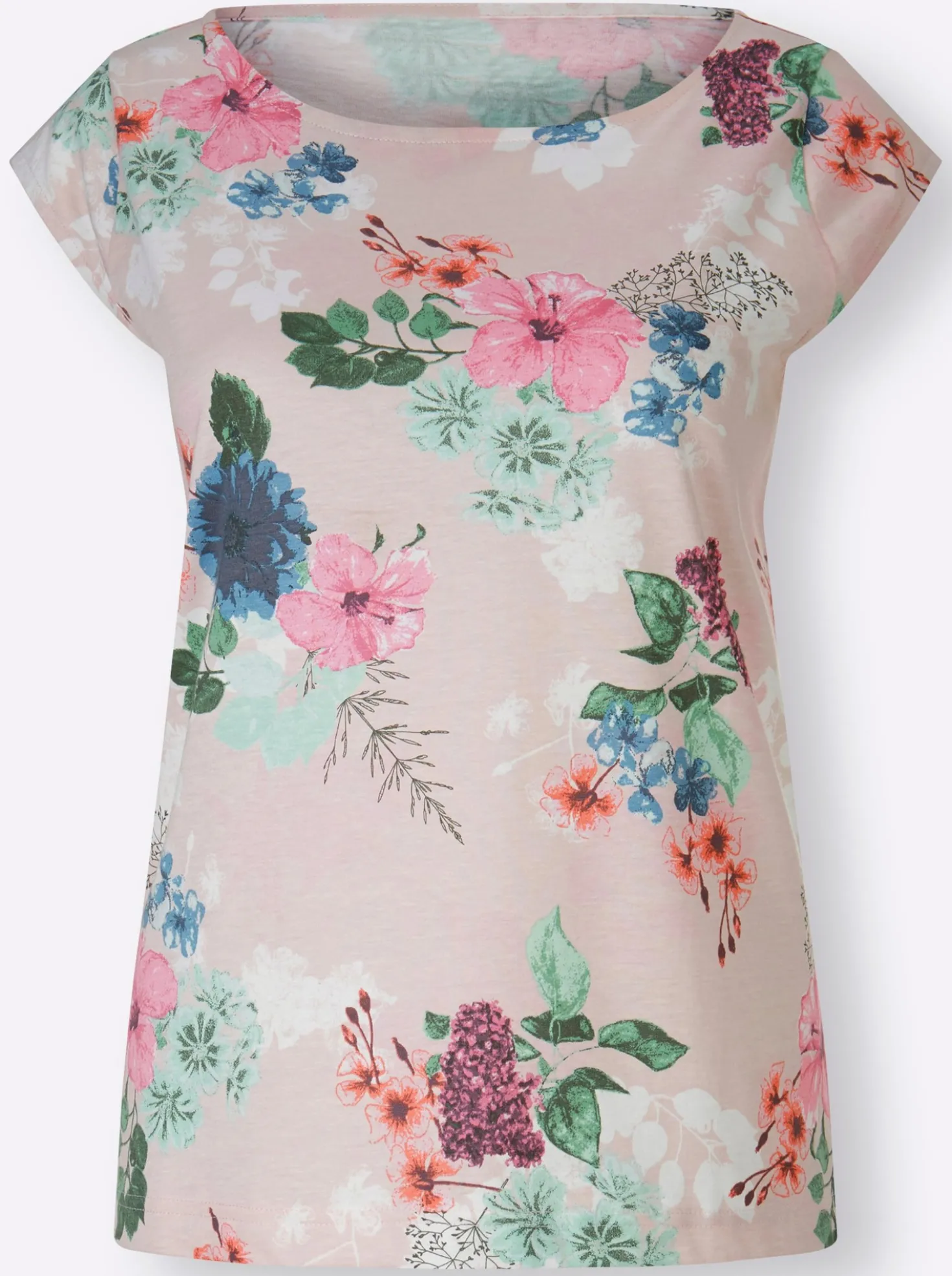 Print-Shirt mit weitem Rundhals-Ausschnitt