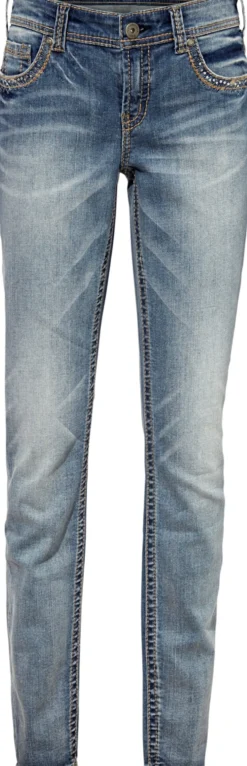 Röhrenjeans mit Stickerei