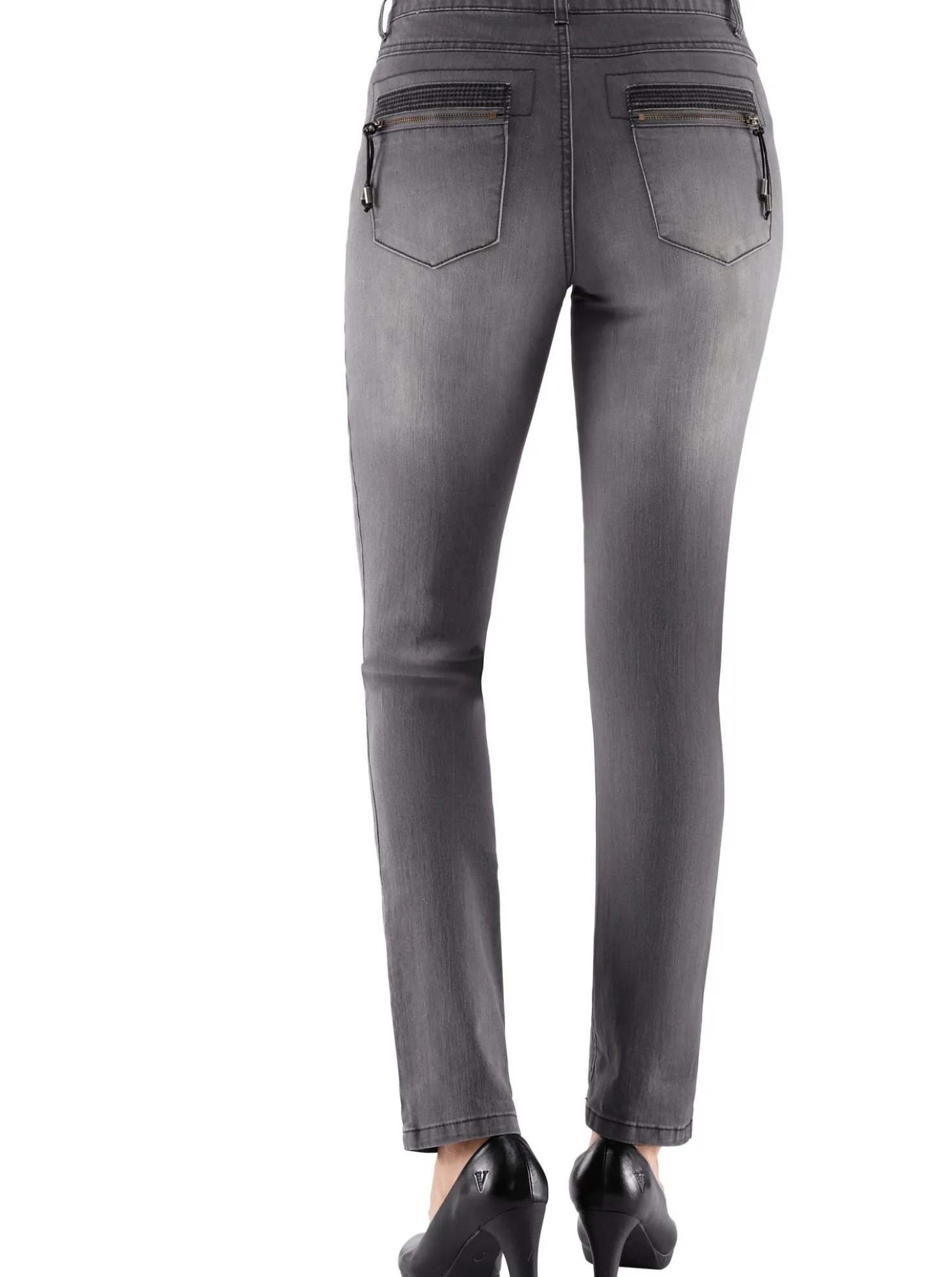 Röhrenjeans mit Zipper an Gesäßtaschen