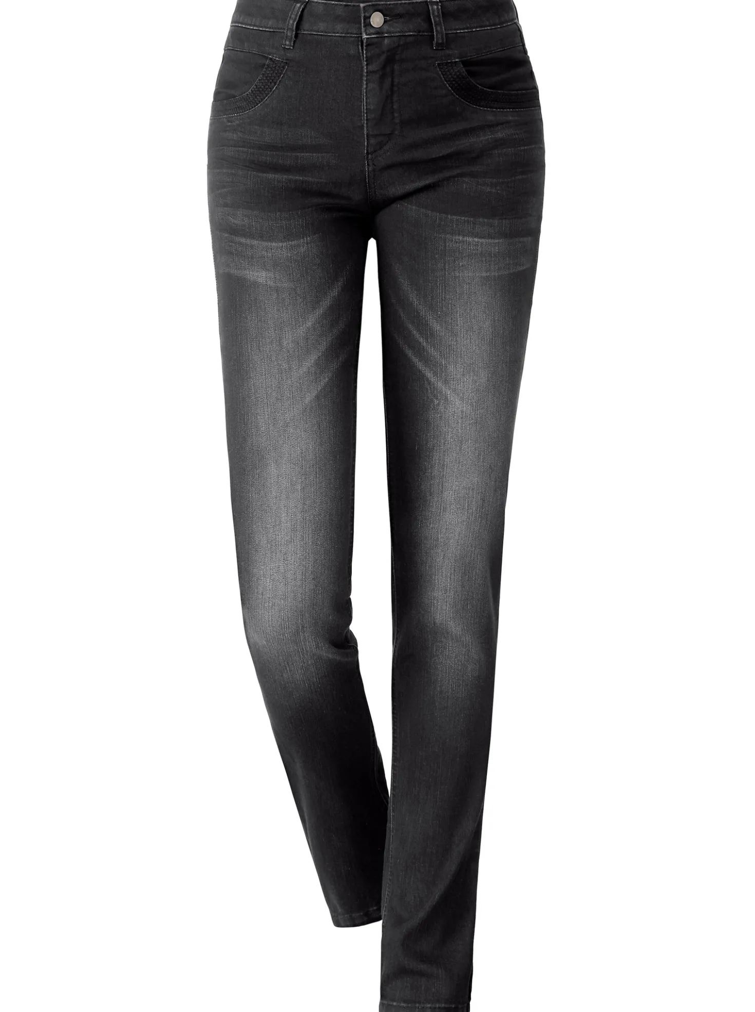 Röhrenjeans mit Zipper an Gesäßtaschen