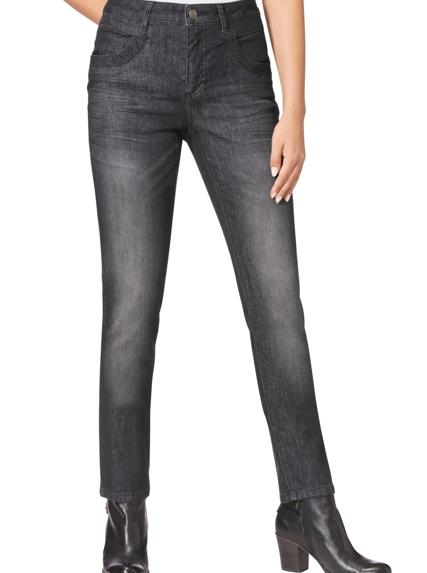 Röhrenjeans mit Zipper an Gesäßtaschen