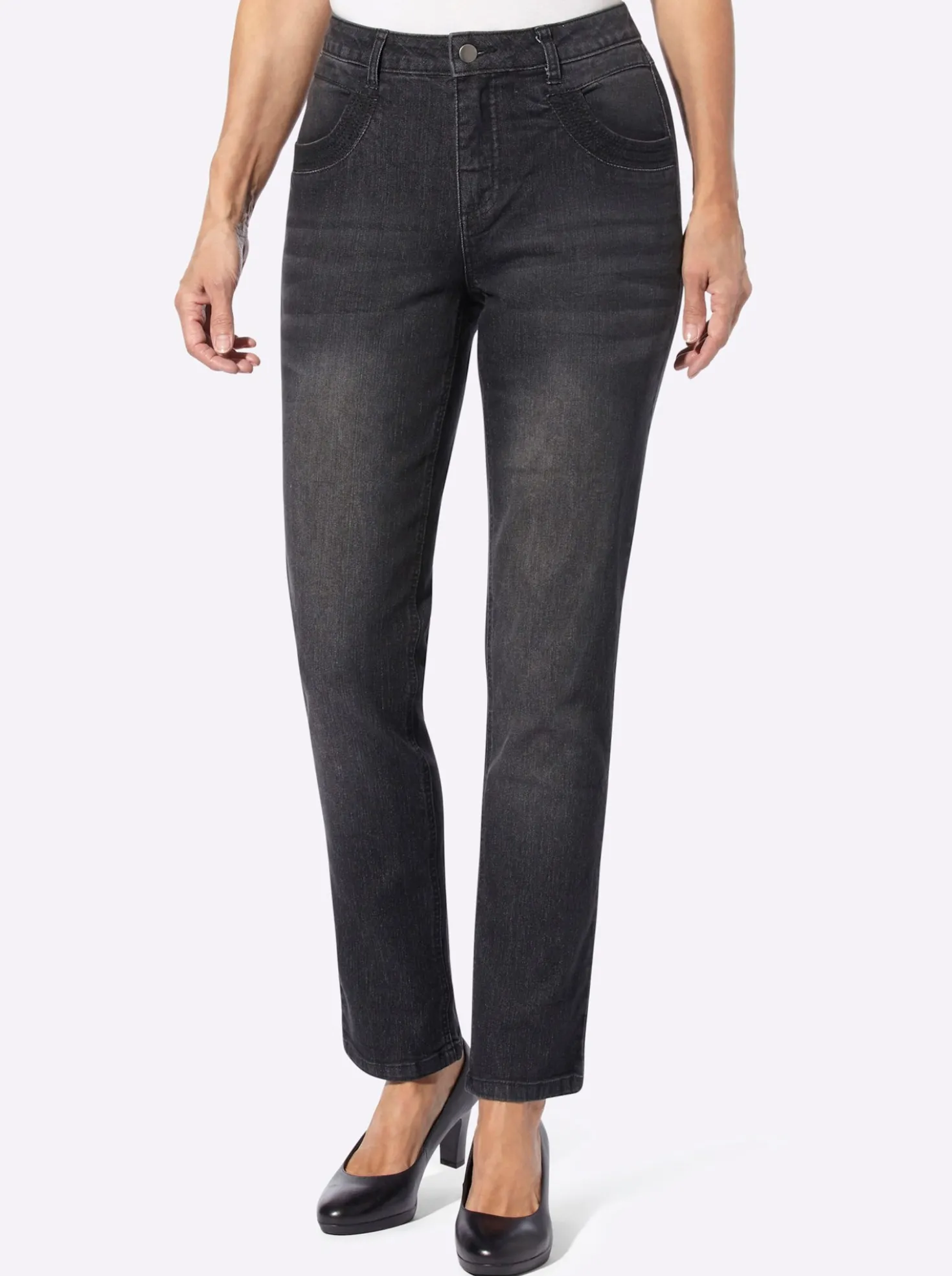 Röhrenjeans mit Zipper an Gesäßtaschen