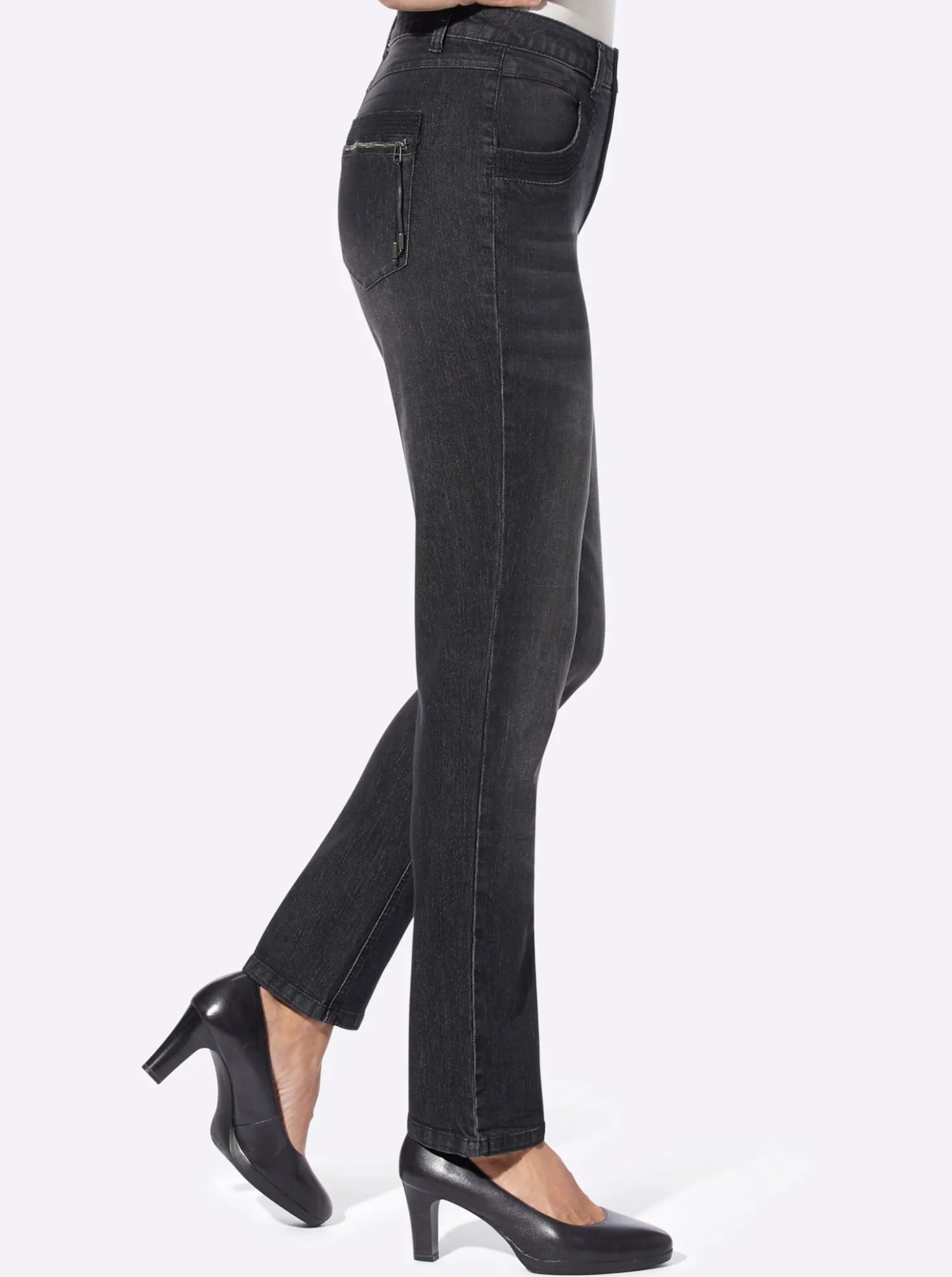 Röhrenjeans mit Zipper an Gesäßtaschen