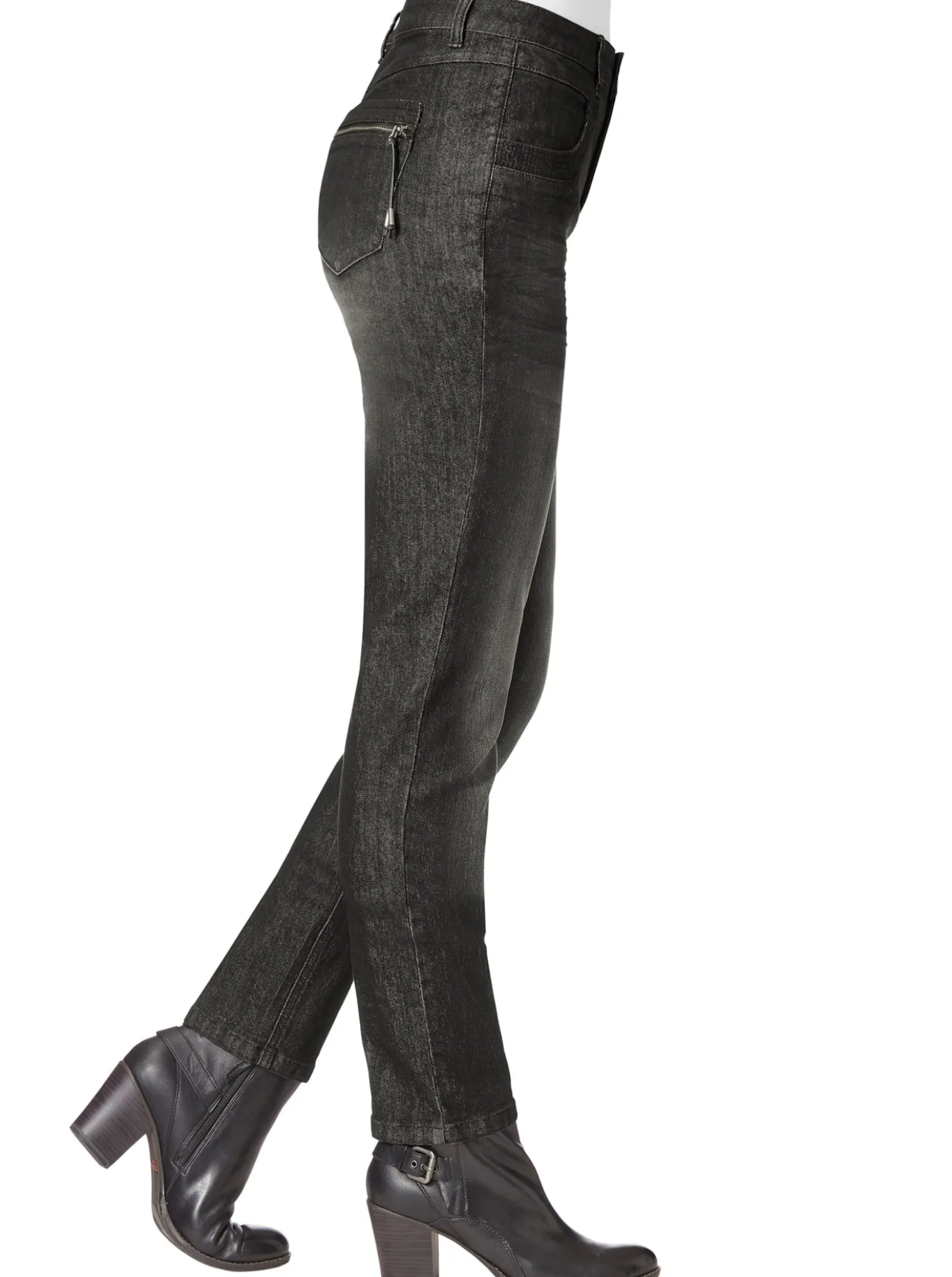 Röhrenjeans mit Zipper an Gesäßtaschen