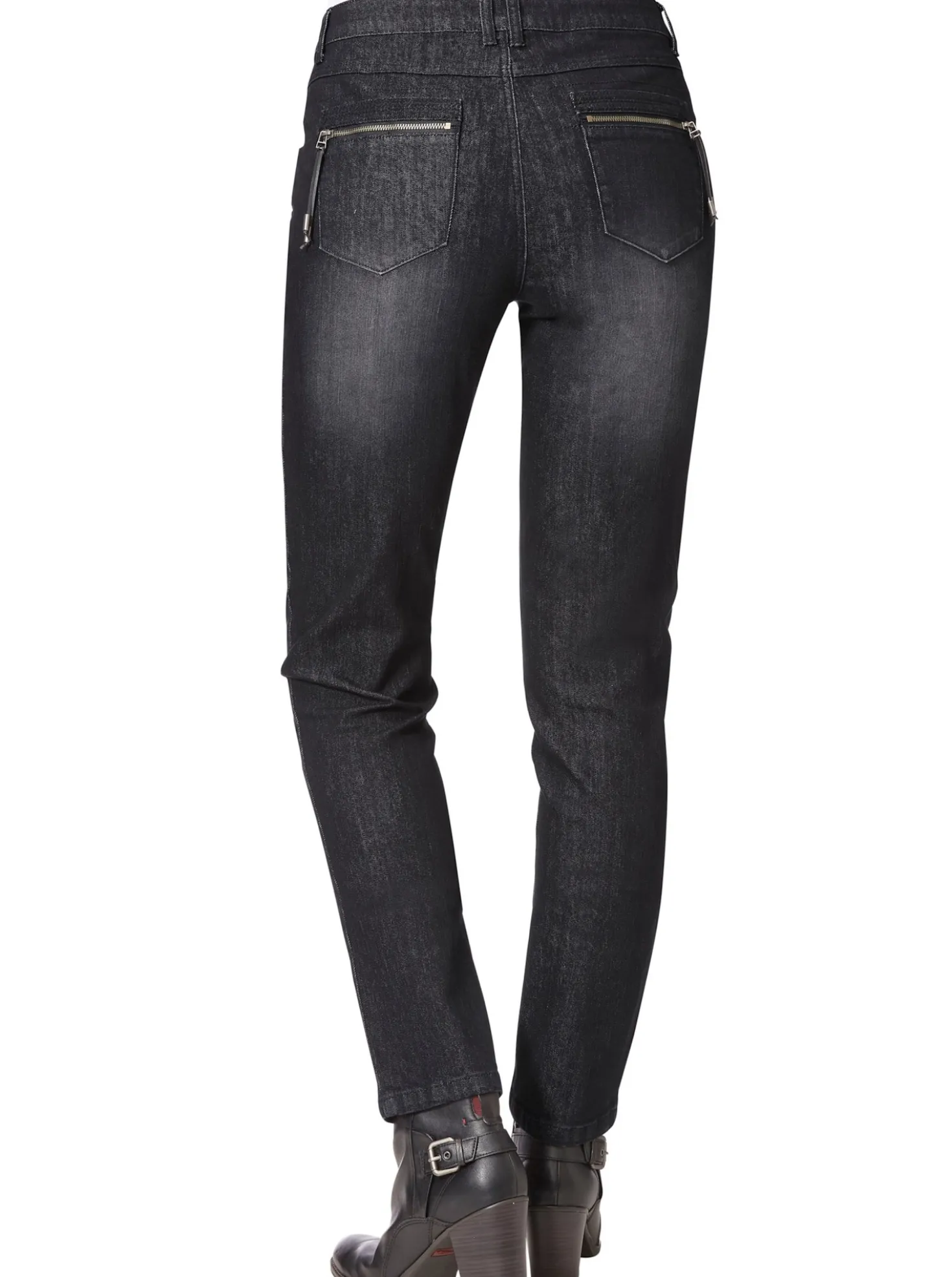 Röhrenjeans mit Zipper an Gesäßtaschen