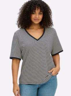 Ringelshirt mit Ajour-Strickband