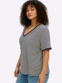 Ringelshirt mit Ajour-Strickband