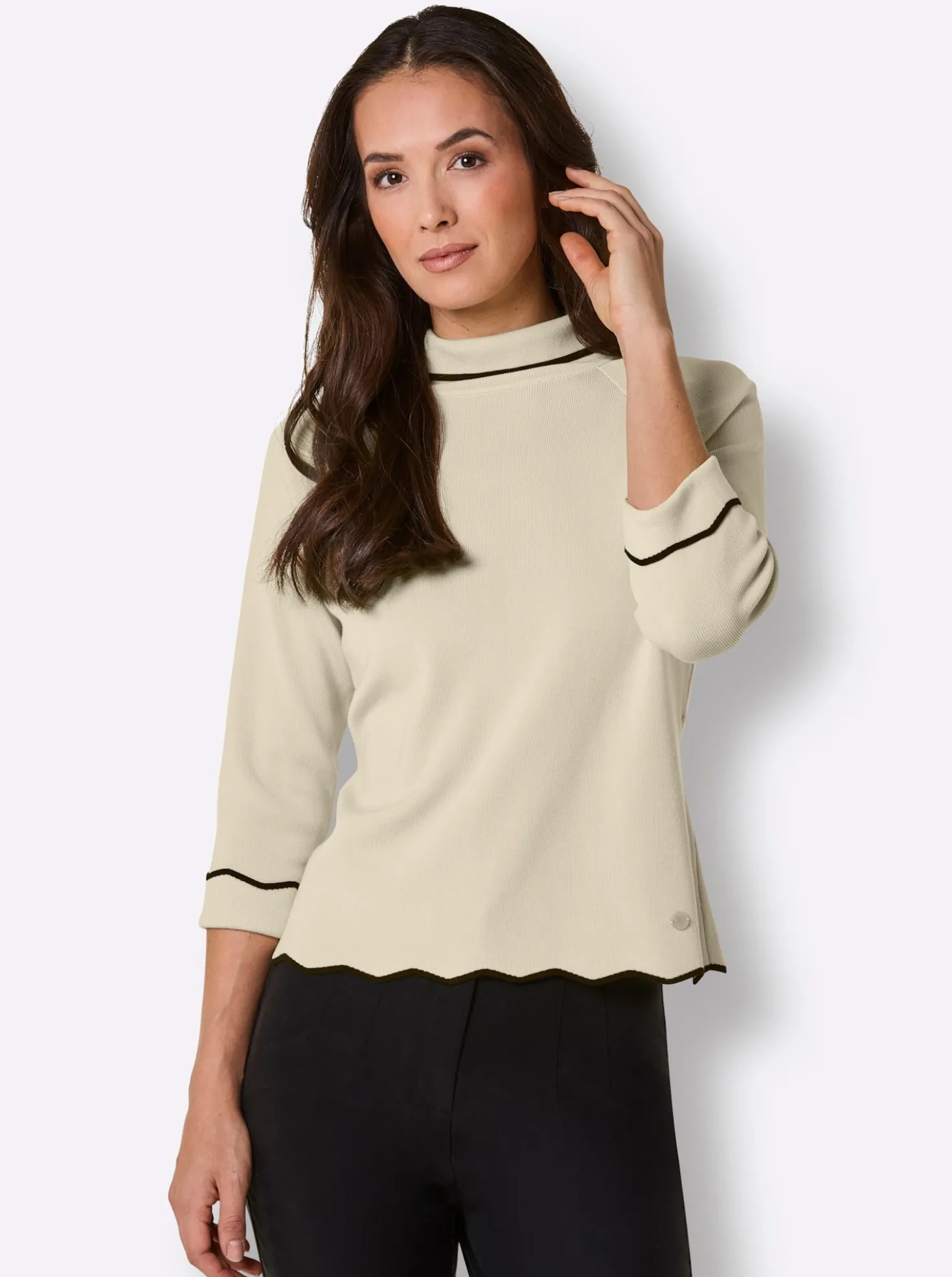 Rollkragenpullover mit gewellte Abschlüssen