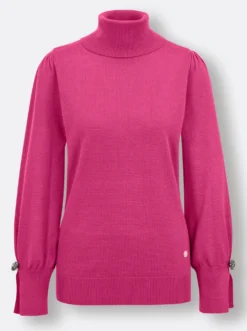 Rollkragenpullover mit Schmuckknopf am Ärmel