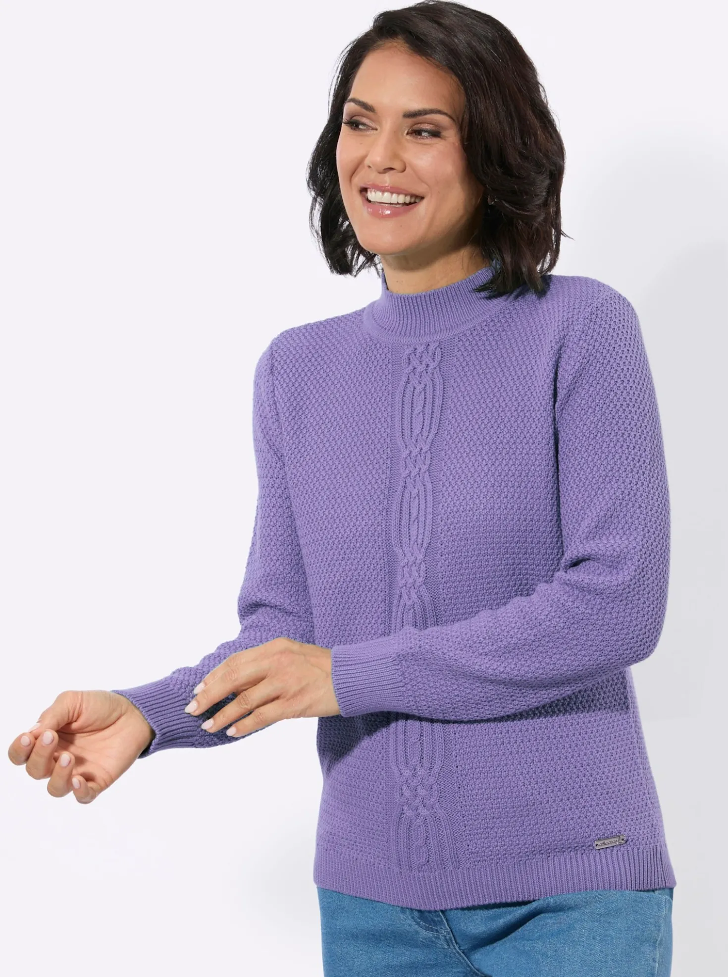 Rollkragenpullover mit Strickmuster vorne
