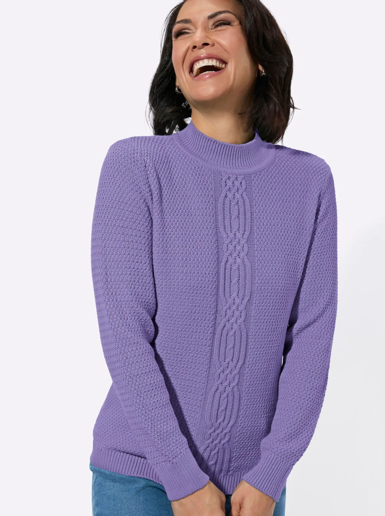 Rollkragenpullover mit Strickmuster vorne