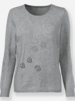 Rundhalspullover mit Flockprint