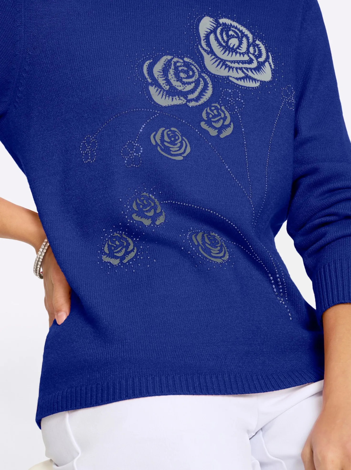 Rundhalspullover mit Flockprint
