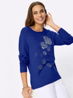 Rundhalspullover mit Flockprint