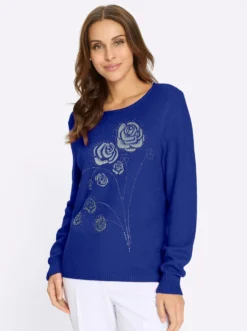 Rundhalspullover mit Flockprint
