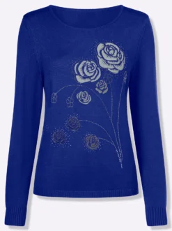Rundhalspullover mit Flockprint