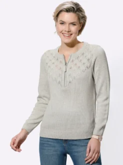 Rundhalspullover mit kurzem Reißverschluss