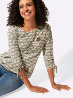 Rundhalsshirt im weichen Material-Mix
