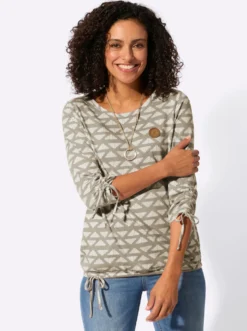 Rundhalsshirt im weichen Material-Mix