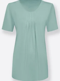 Rundhalsshirt in A-Form mit Falten
