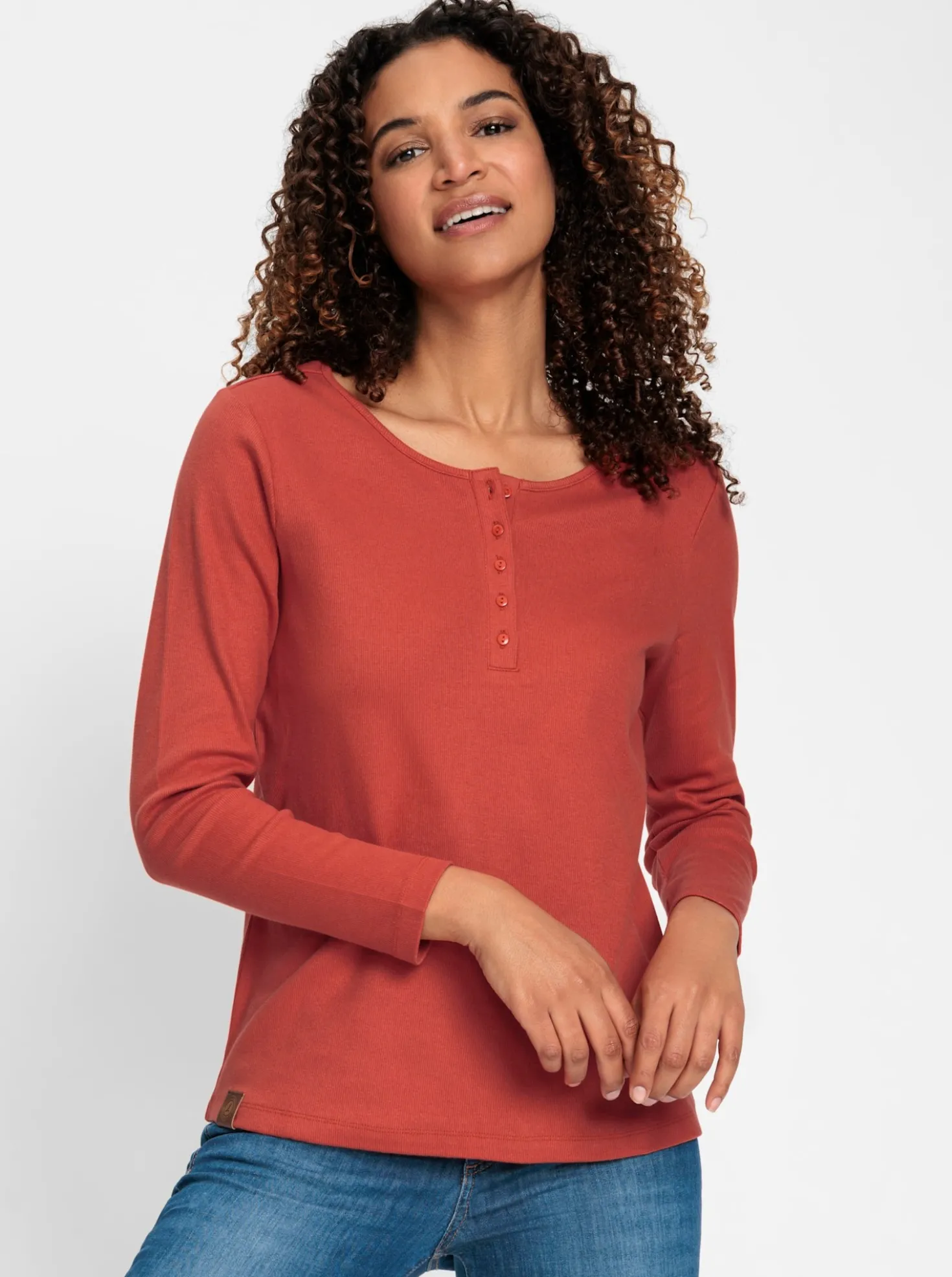 Rundhalsshirt in gerippter Baumwoll-Qualität
