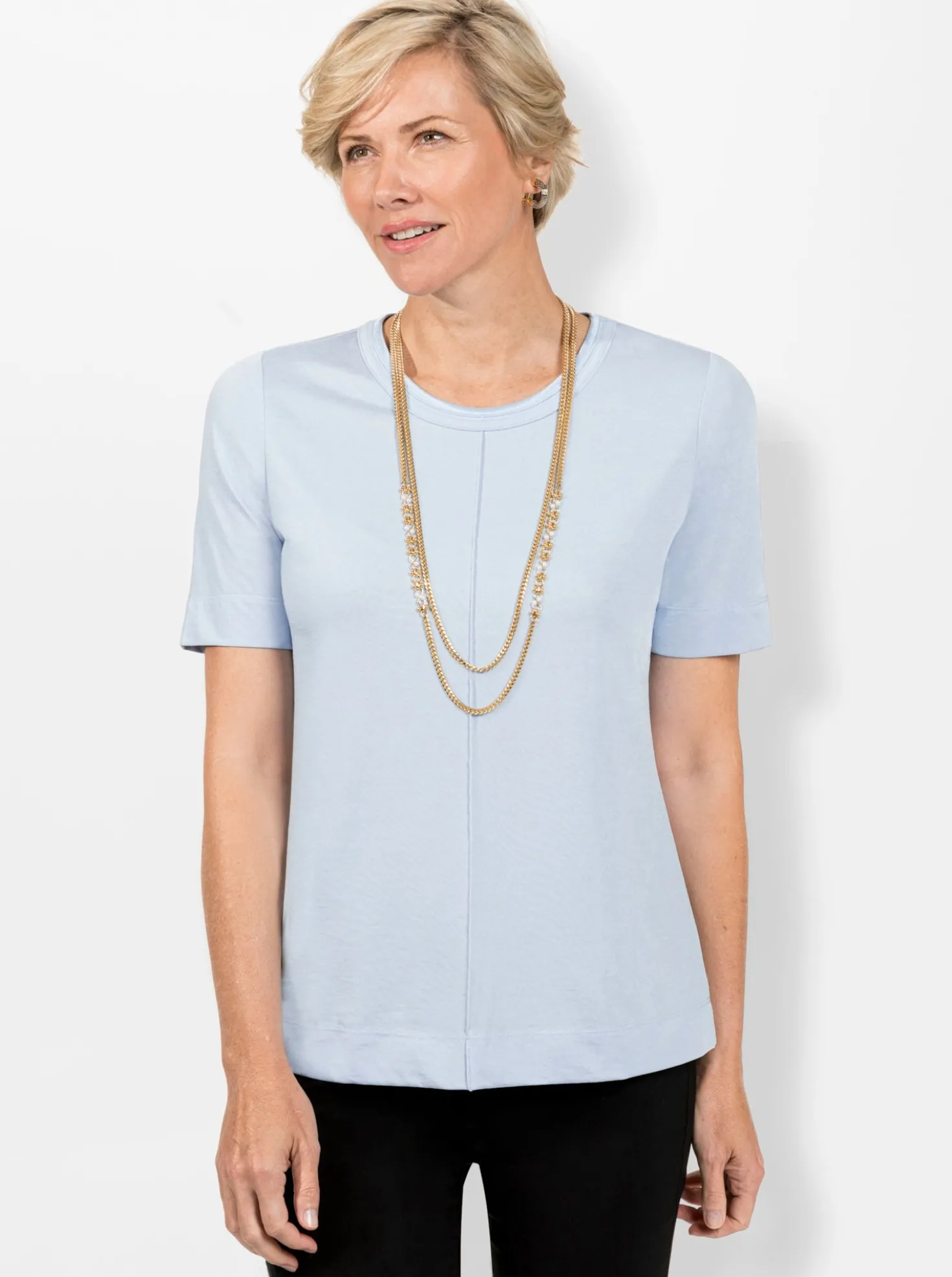 Rundhalsshirt Mit Biese, vorne