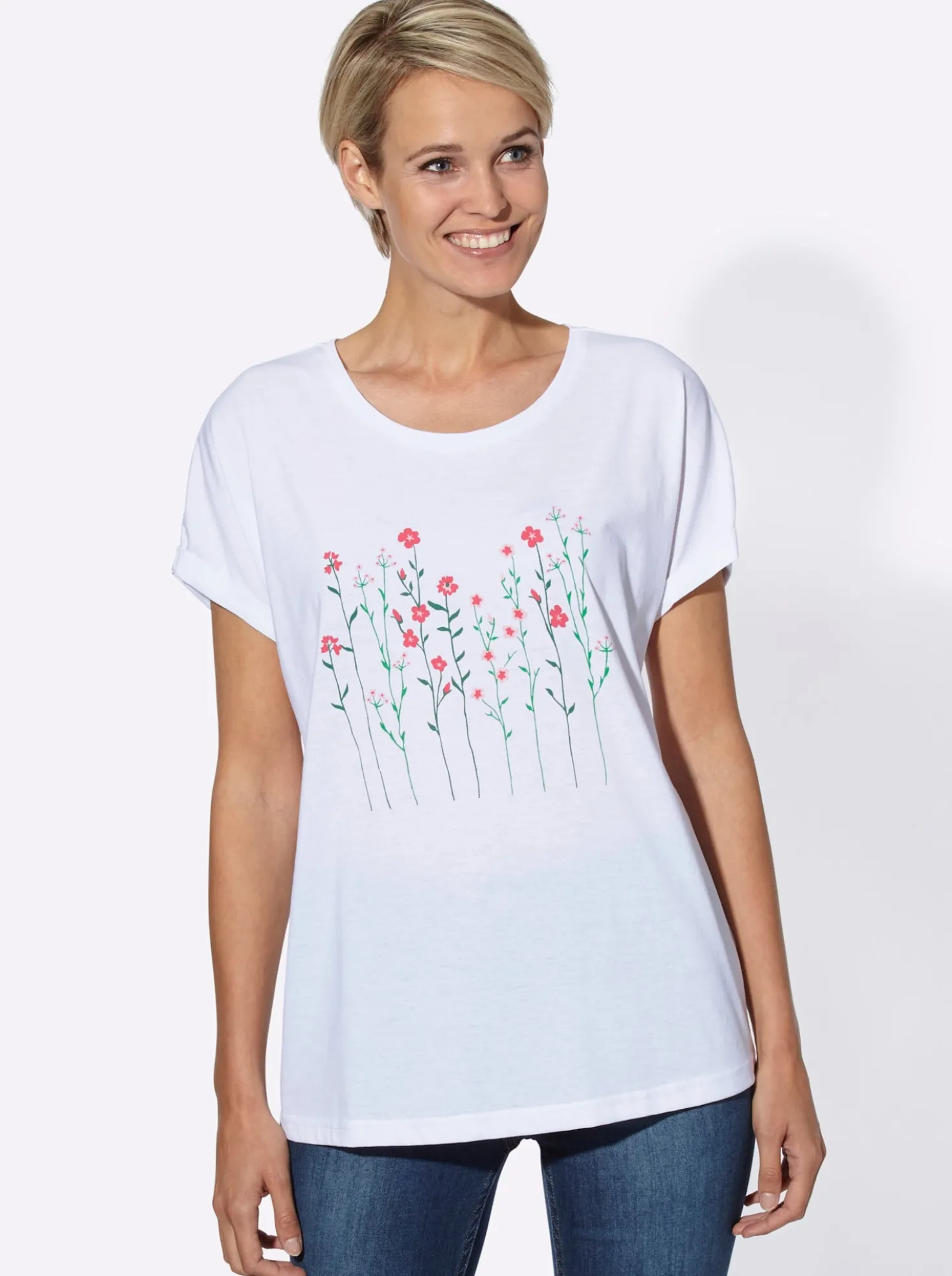 Rundhalsshirt mit Blüten-Dessin