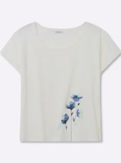 Rundhalsshirt mit Blütenprint am Saum