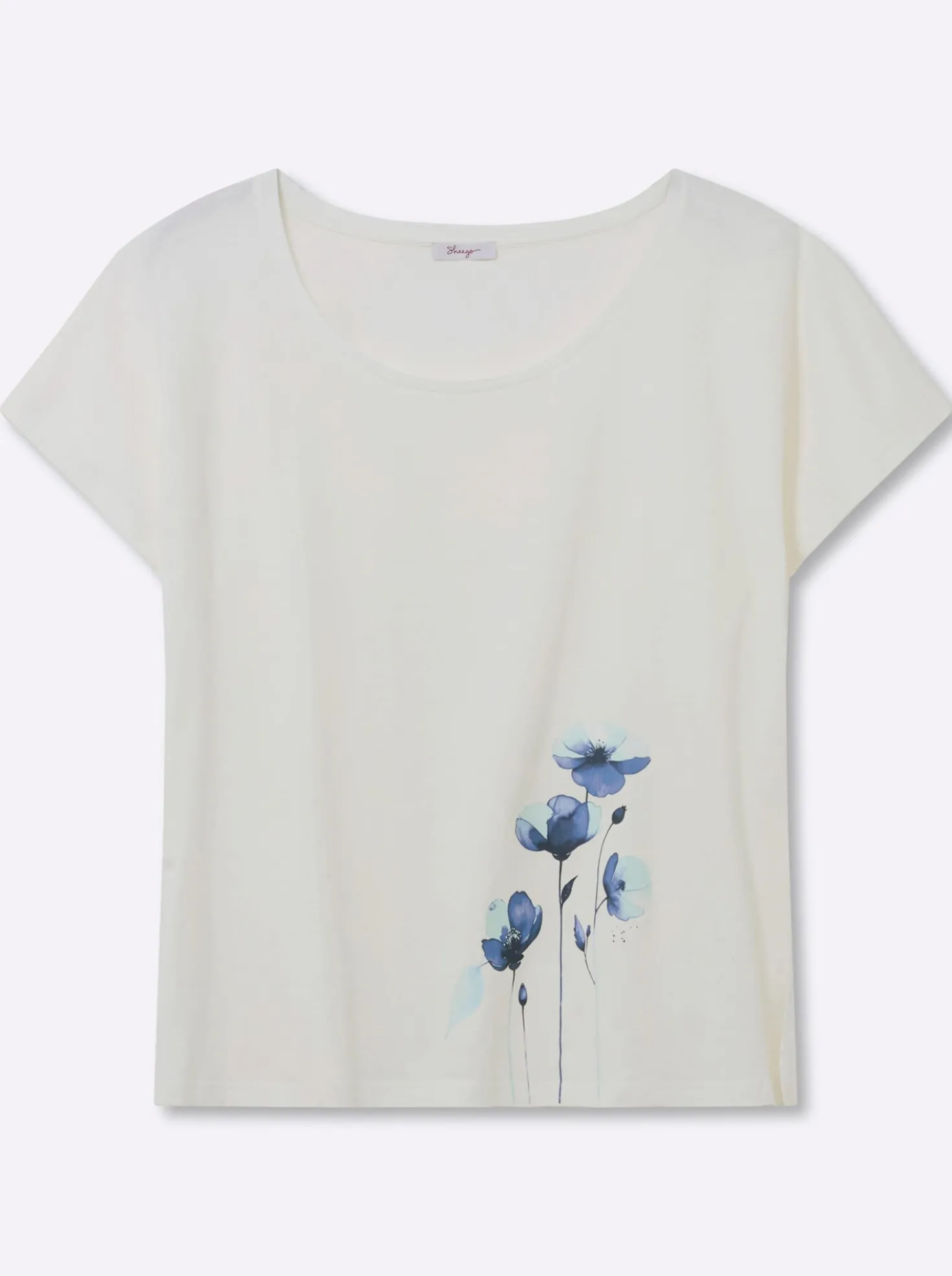 Rundhalsshirt mit Blütenprint am Saum