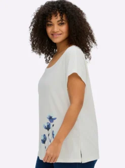 Rundhalsshirt mit Blütenprint am Saum
