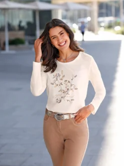 Rundhalsshirt mit Blumen-Dessin