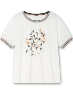 Rundhalsshirt mit Glanz- und Glitzer-Akzenten