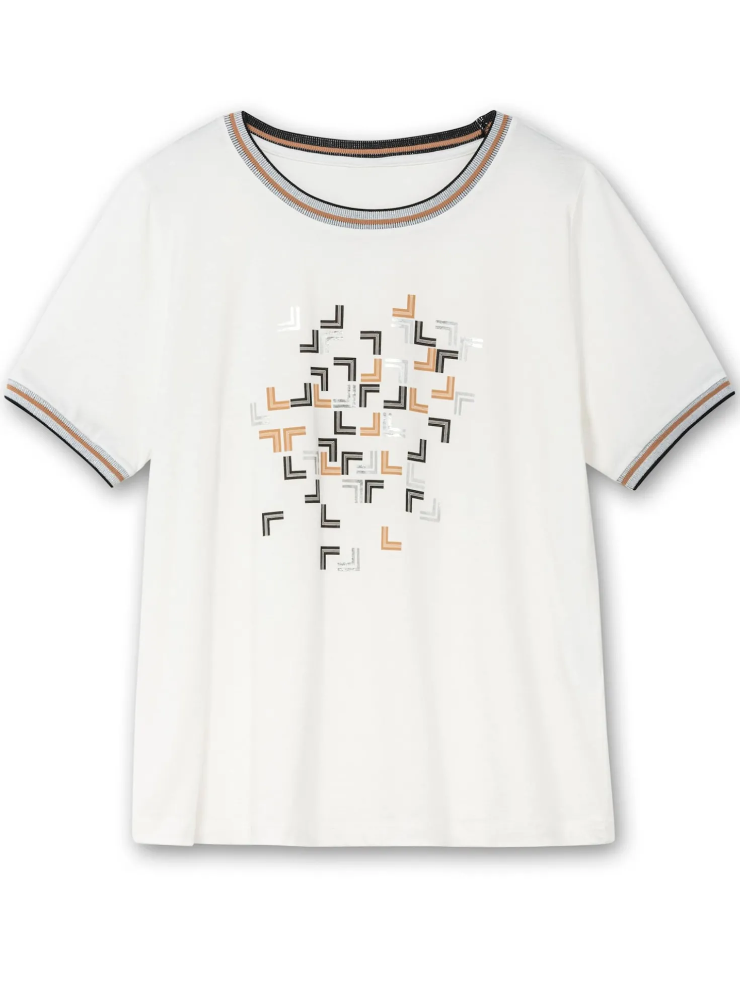 Rundhalsshirt mit Glanz- und Glitzer-Akzenten