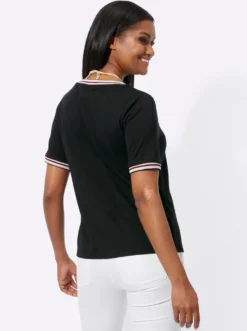 Rundhalsshirt mit Glanz- und Glitzer-Akzenten