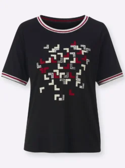 Rundhalsshirt mit Glanz- und Glitzer-Akzenten