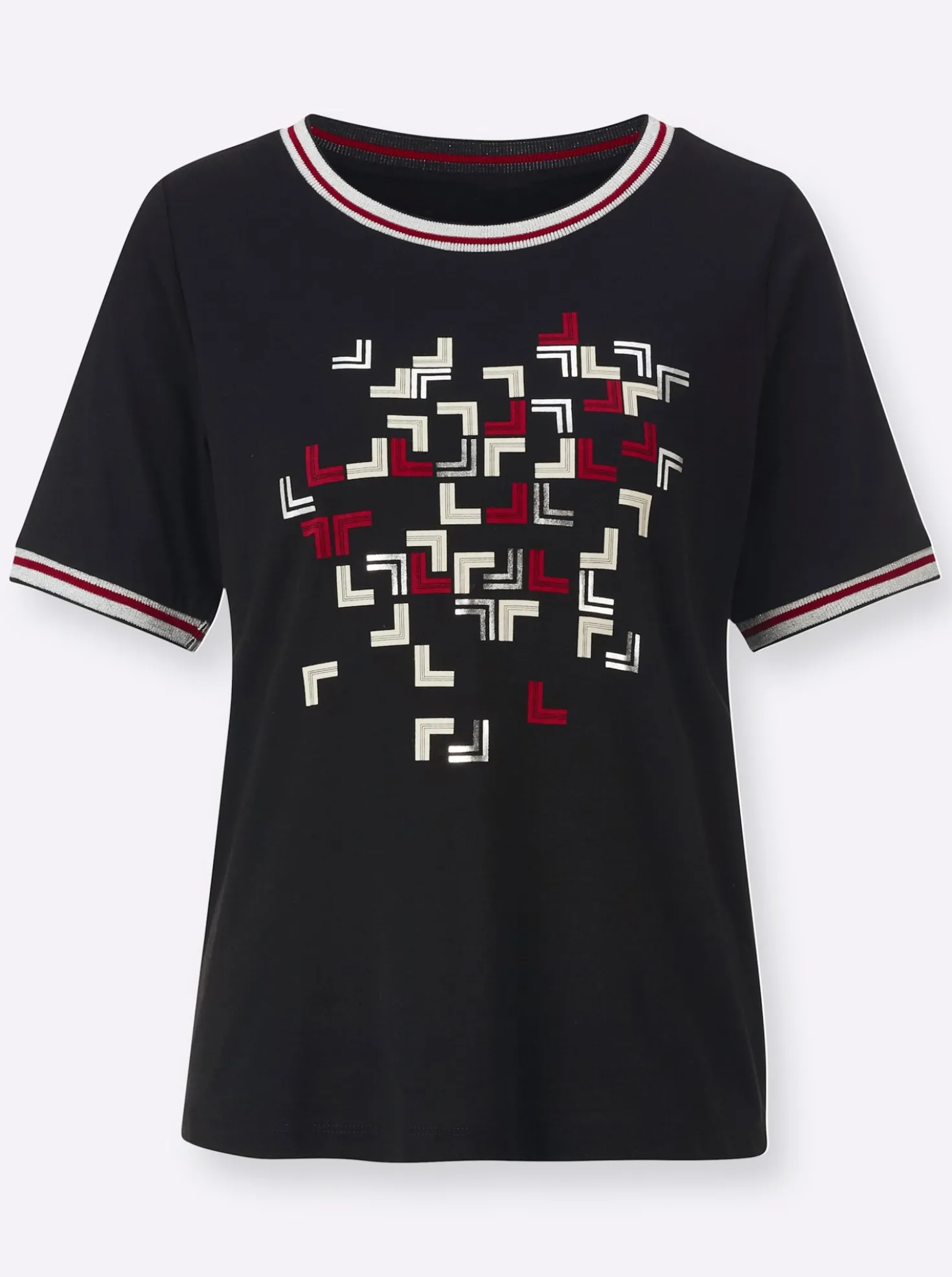 Rundhalsshirt mit Glanz- und Glitzer-Akzenten
