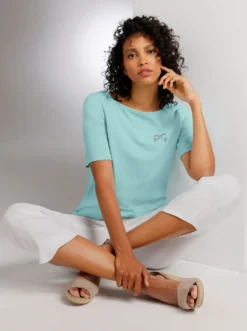 Rundhalsshirt mit Glitzer-Applikation