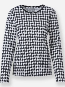 Rundhalsshirt mit Hahnentritt-Muster