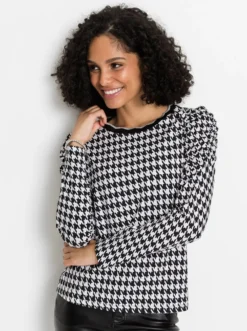 Rundhalsshirt mit Hahnentritt-Muster