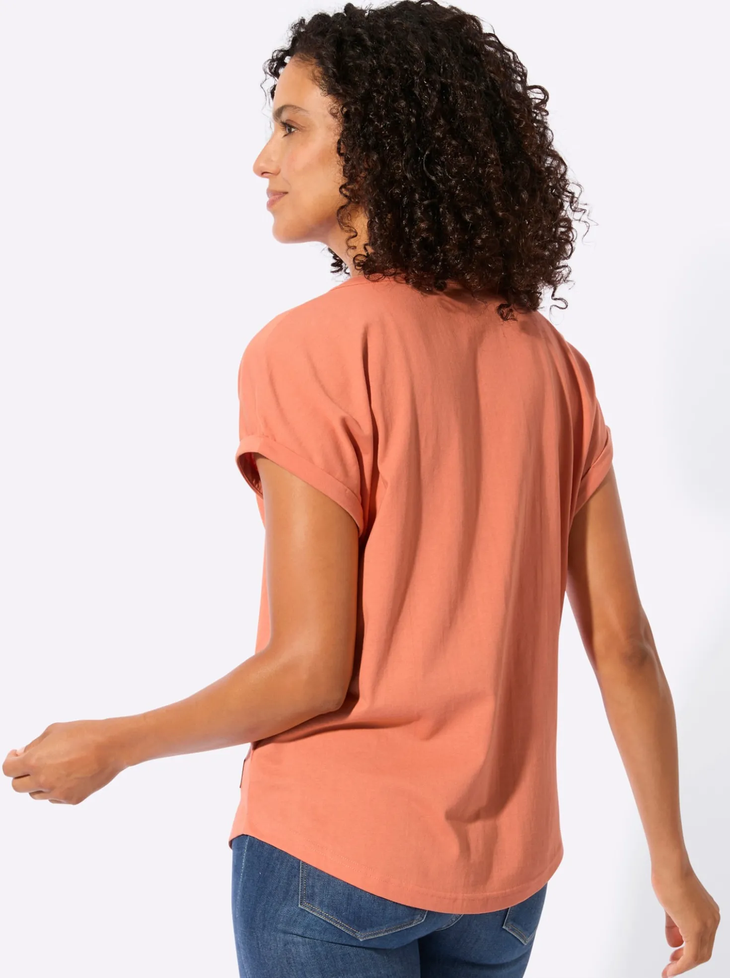 Rundhalsshirt mit Knopfleiste