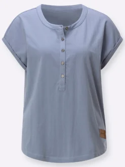 Rundhalsshirt mit Knopfleiste