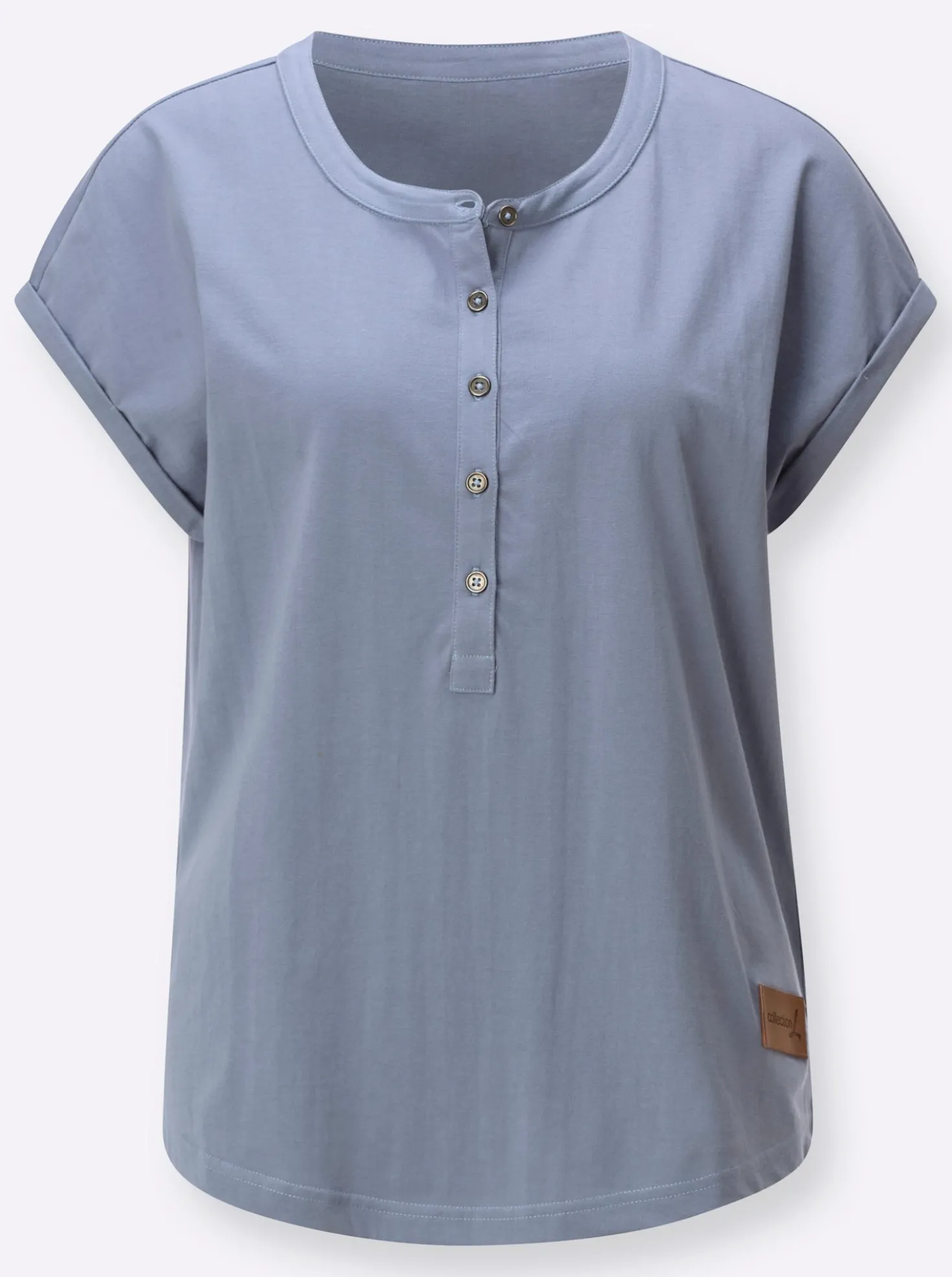 Rundhalsshirt mit Knopfleiste