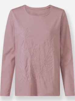 Rundhalsshirt mit Kordel-Stickerei