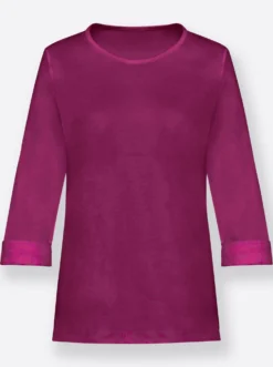 Rundhalsshirt mit 3/4-langen Ärmeln
