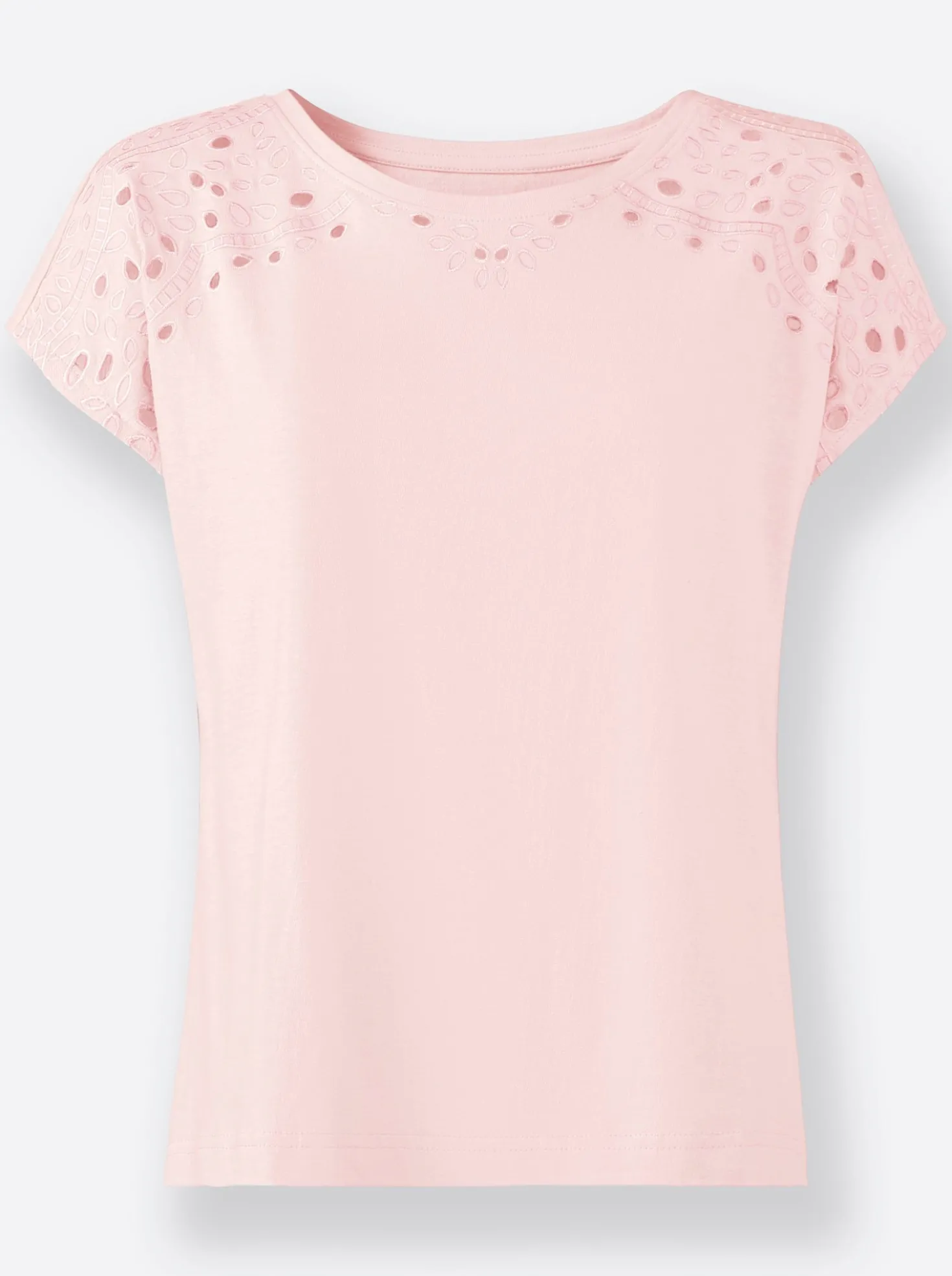 Rundhalsshirt mit Loch-Stickerei