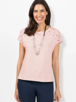 Rundhalsshirt mit Loch-Stickerei