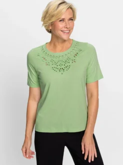 Rundhalsshirt mit Lochstickerei