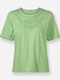 Rundhalsshirt mit Lochstickerei