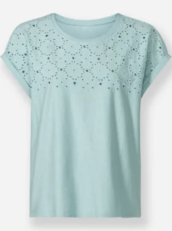 Rundhalsshirt mit Lochstickerei