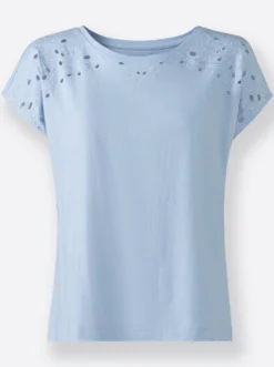 Rundhalsshirt mit Loch-Stickerei